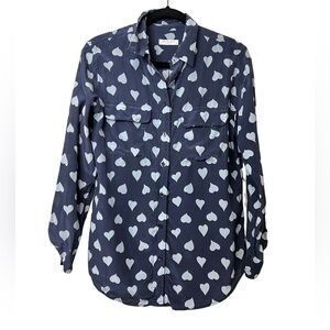 Equipment Brand heart covered Navy silk shirt Size SP